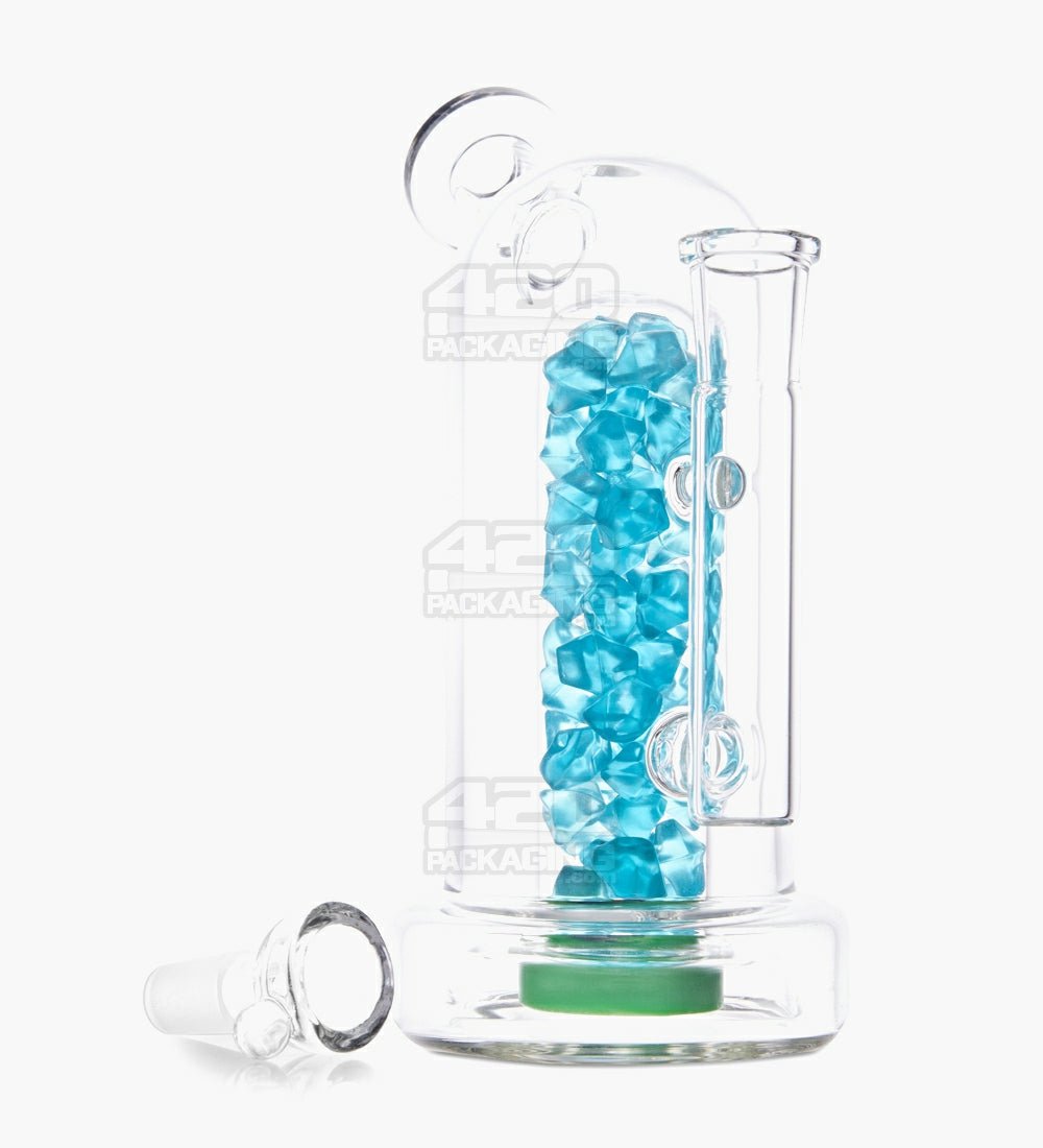 USA Glass | Crystal Blue Chamber Water Pipe w/ Thick Base | 6.5in Tall - 14mm Bowl - Glass - 2