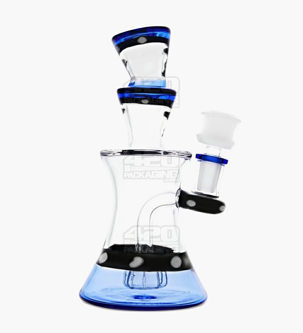 USA Glass | Angled Neck Showerhead Perc Kickback Hourglass Water Pipe w/ Indented Bowl | 7.5in Tall - 14mm Bowl - Blue - 1