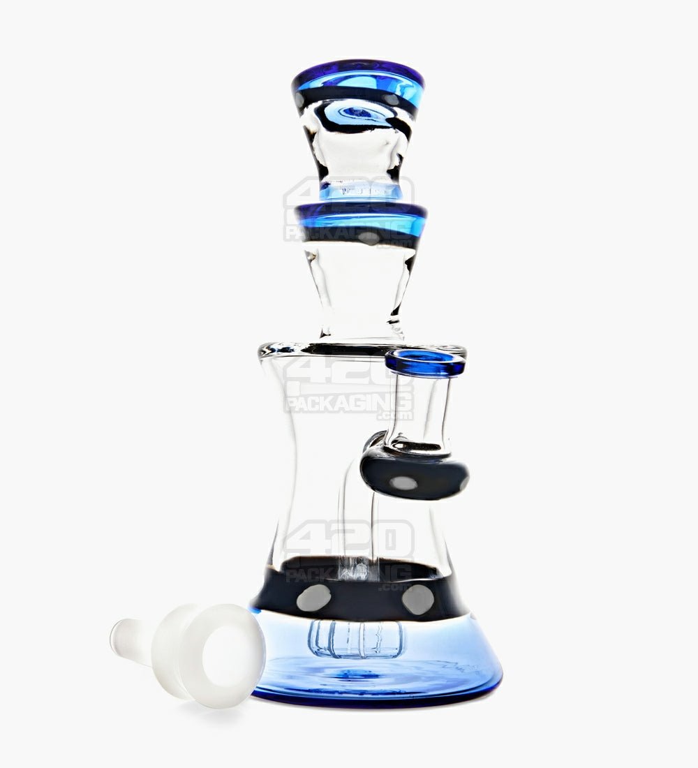 USA Glass | Angled Neck Showerhead Perc Kickback Hourglass Water Pipe w/ Indented Bowl | 7.5in Tall - 14mm Bowl - Blue - 2