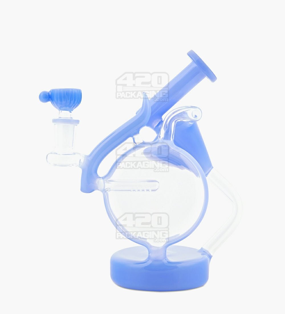 USA Glass | Angled Neck Inline Dual Chamber Recycler Water Pipe | 8in Tall - 14mm Bowl - Blue - 1