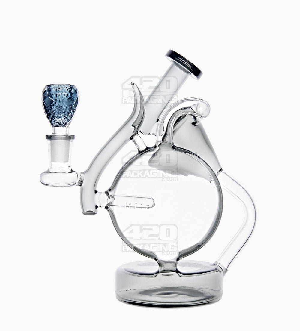 USA Glass | Angled Neck Inline Dual Chamber Recycler Water Pipe | 8in Tall - 14mm Bowl - Smoke - 1