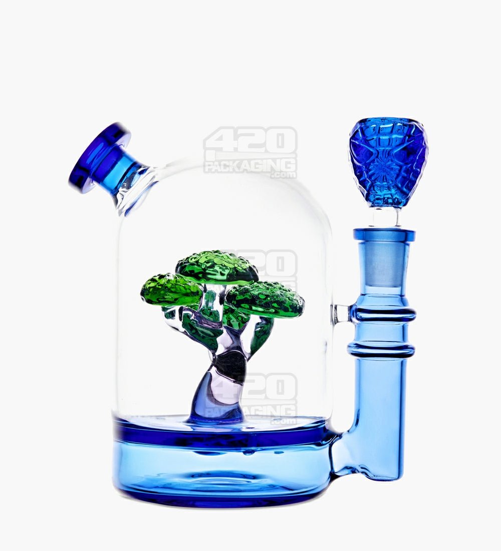 Mini Bonsai Tree Design Glass Water Pipe | 5in Tall - 14mm Bowl - Blue - 1