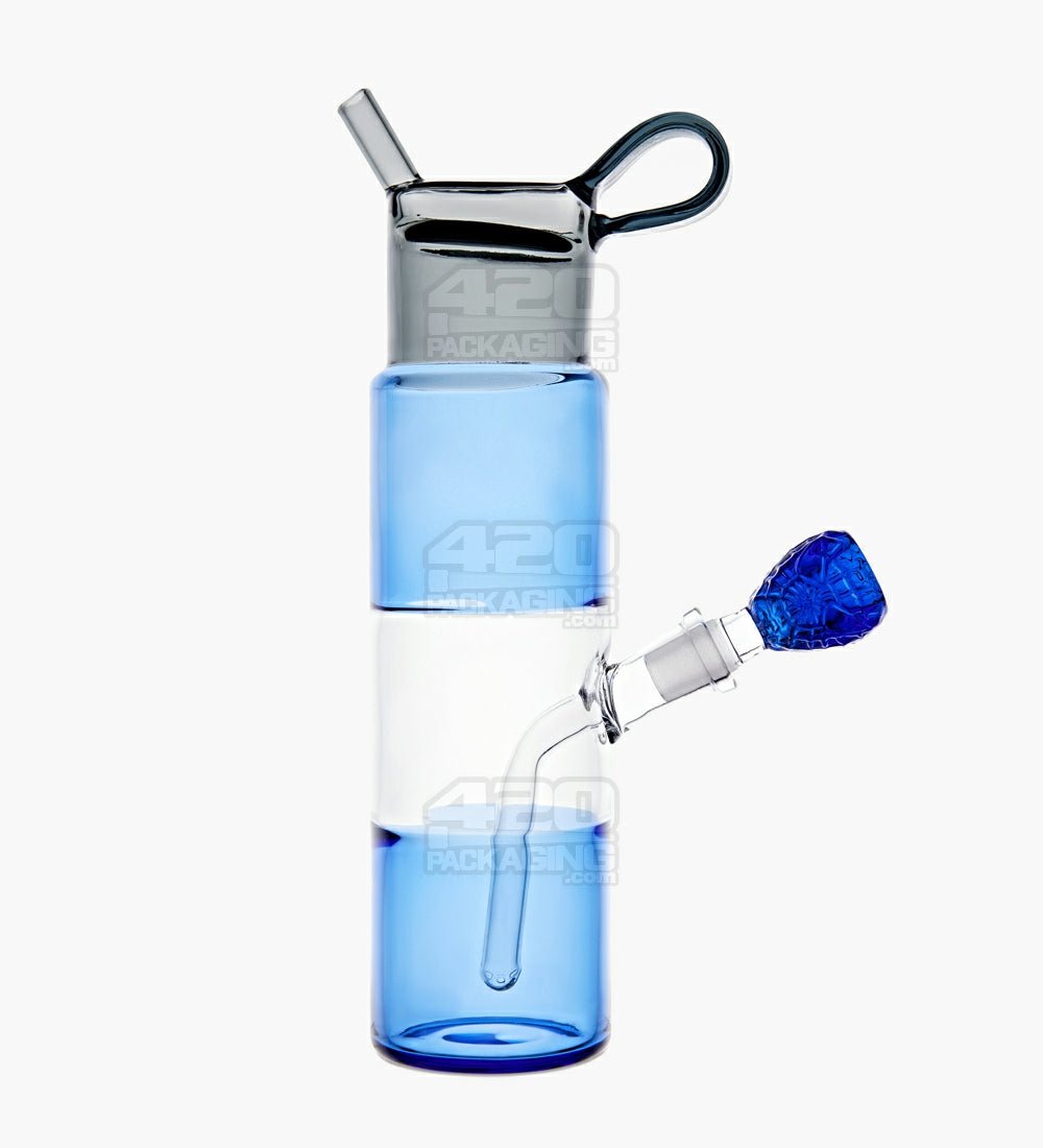 USA Glass | Water Bottle Flask Style Water Pipe | 9.5in Tall - 14mm Bowl - Blue - 1