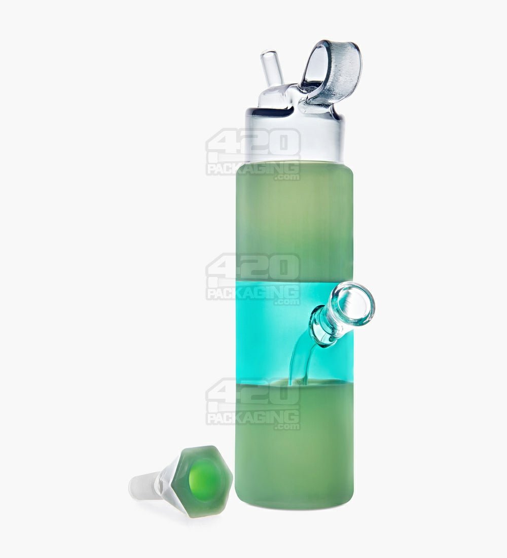 USA Glass | Water Bottle Flask Style Water Pipe | 9.5in Tall - 14mm Bowl - Green - 2