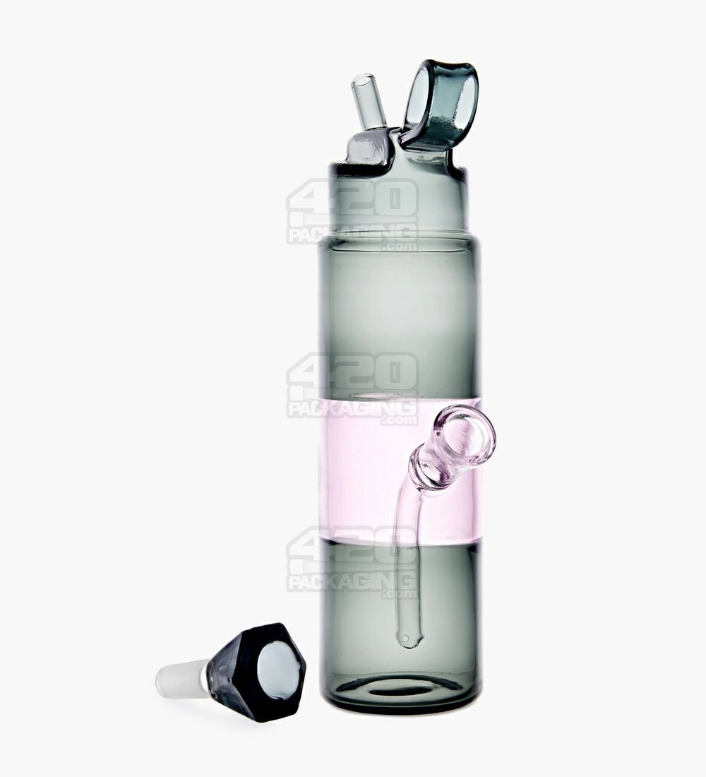 USA Glass | Water Bottle Flask Style Water Pipe | 9.5in Tall - 14mm Bowl - Smoke/Pink - 2