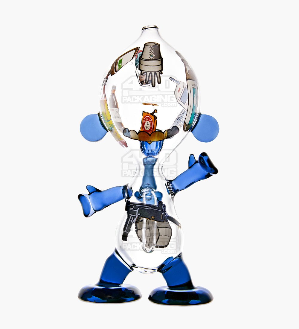 Dewdrop Boy Munny Style Glass Water Pipe W/ Decals | 8in Tall - 14mm Bowl - Blue - 1