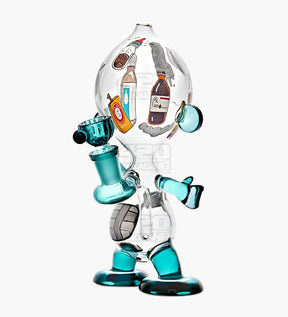 Dewdrop Boy Munny Style Glass Water Pipe W/ Decals | 8in Tall - 14mm Bowl - Teal - 4