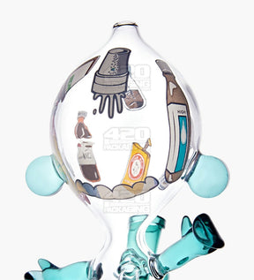 Dewdrop Boy Munny Style Glass Water Pipe W/ Decals | 8in Tall - 14mm Bowl - Teal - 6