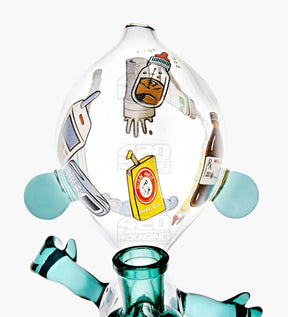 Dewdrop Boy Munny Style Glass Water Pipe W/ Decals | 8in Tall - 14mm Bowl - Teal - 7