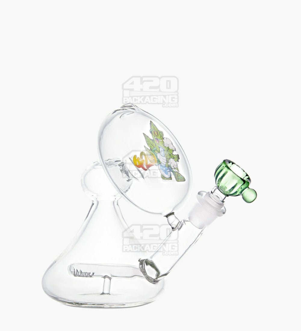 USA Glass | Angled Neck Laid Back Inline Decal Water Pipe | 6in Tall - 14mm Bowl - Clear - 1