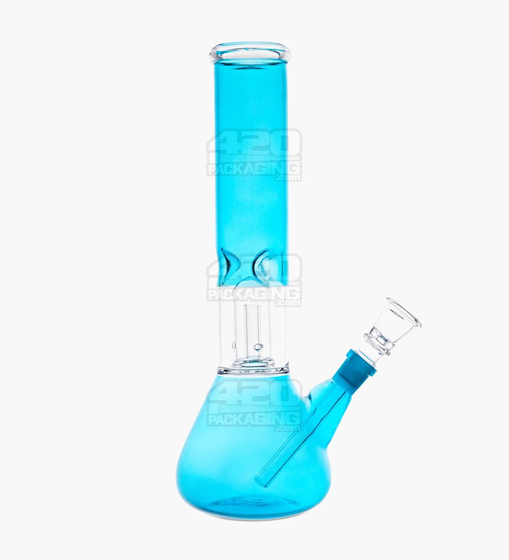 Straight Neck Showerhead Perc Glass Beaker Water Pipe w/ Ice Catcher | 10in Tall - 14mm Bowl - Blue - 1