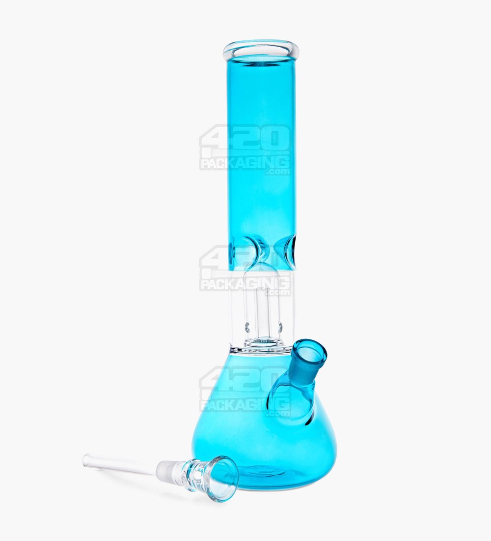 Straight Neck Showerhead Perc Glass Beaker Water Pipe w/ Ice Catcher | 10in Tall - 14mm Bowl - Blue - 2