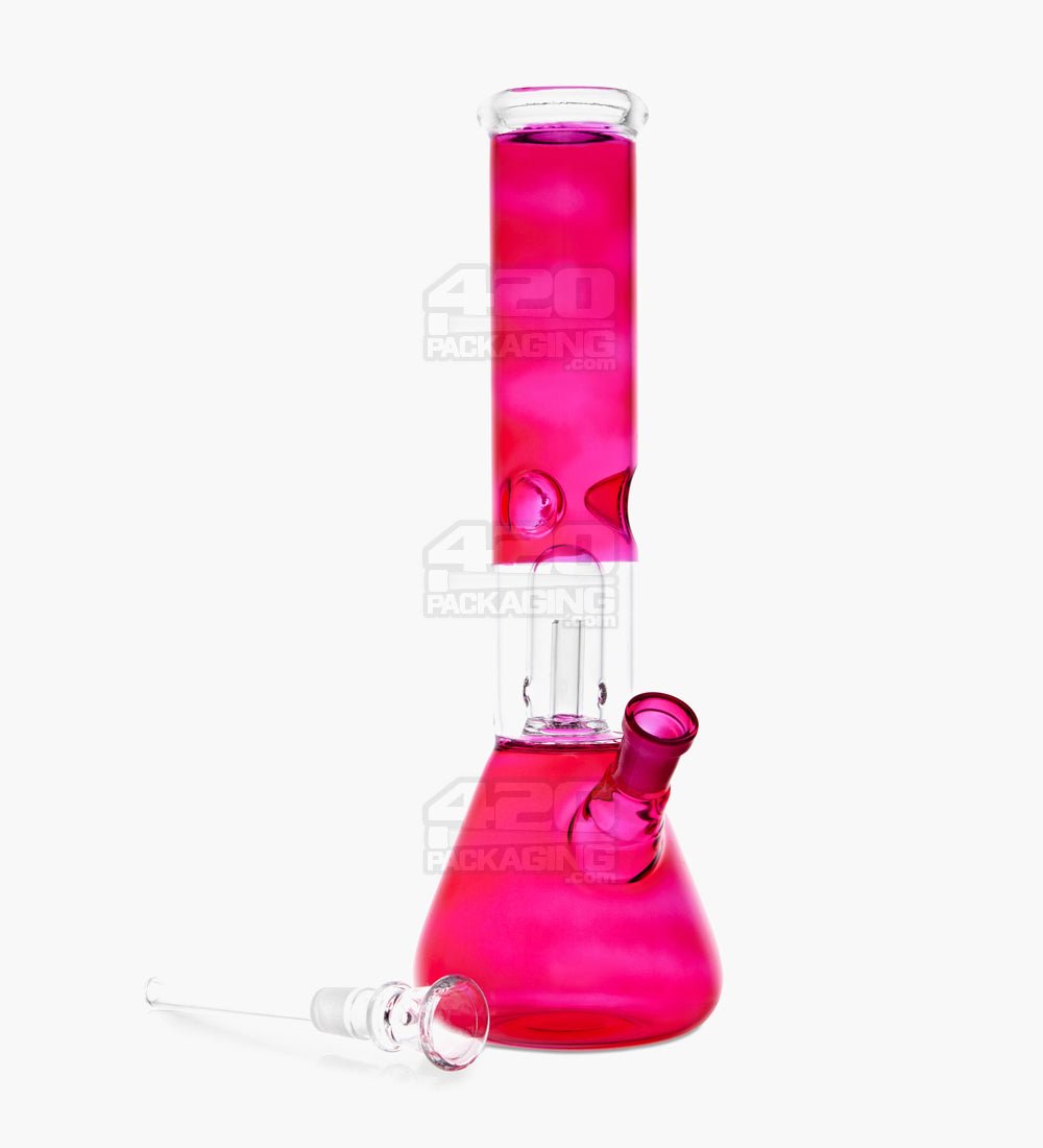 Straight Neck Showerhead Perc Glass Beaker Water Pipe w/ Ice Catcher | 10in Tall - 14mm Bowl - Red - 2