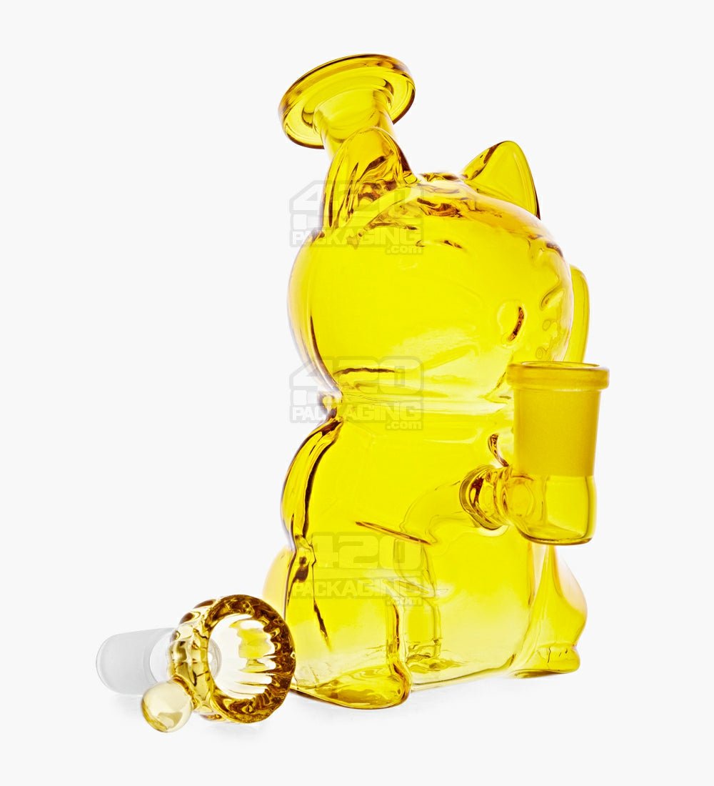 USA Glass | Bent Neck Lucky Cat Glass Mini Water Pipe | 5.5in Tall - 14mm Bowl - Assorted - 1