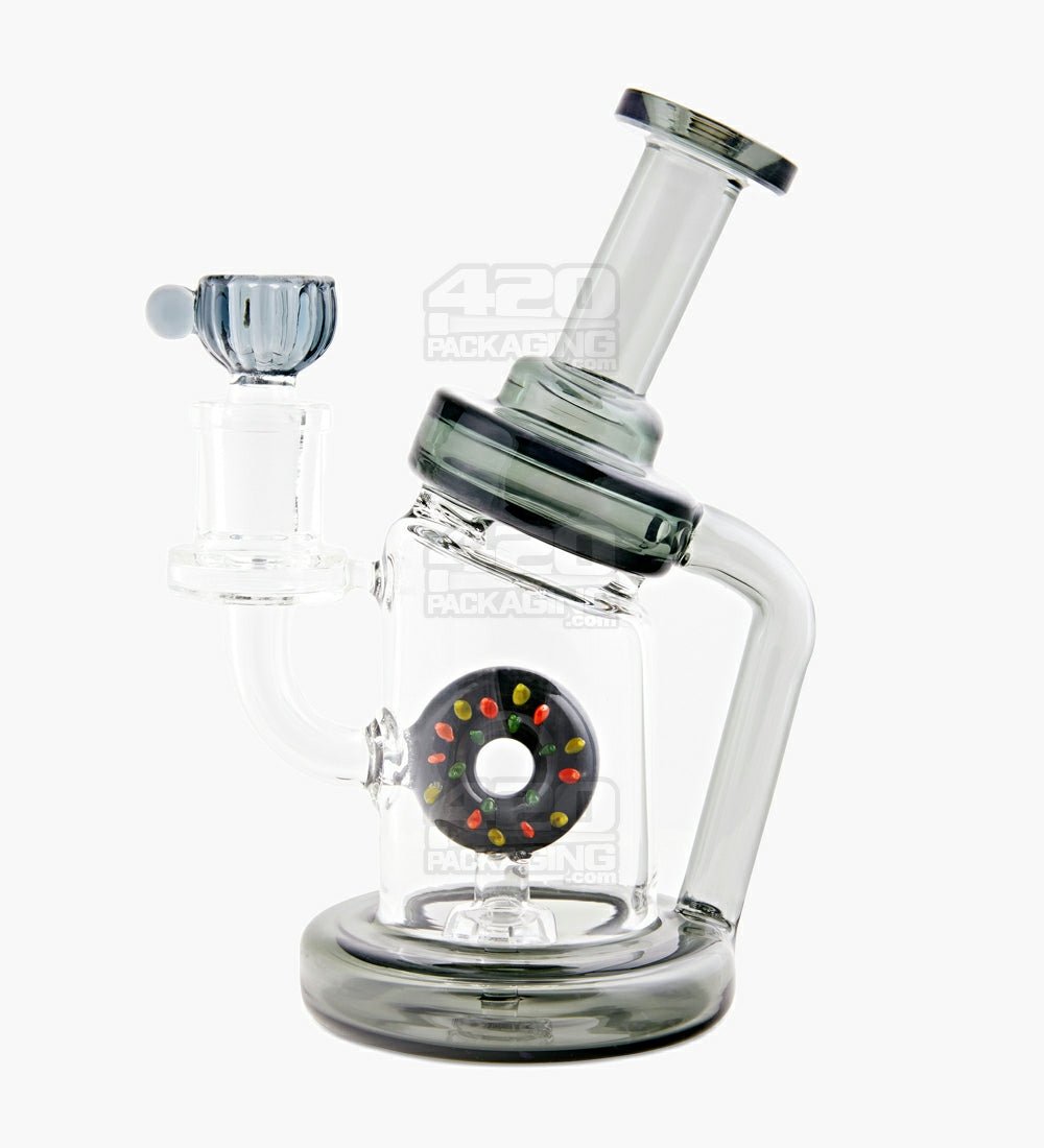 USA Glass | Bent Neck Laidback Recycler Water Pipe w/ Donut Showerhead Percolator | 7in Tall - 14mm Bowl - Smoke - 1