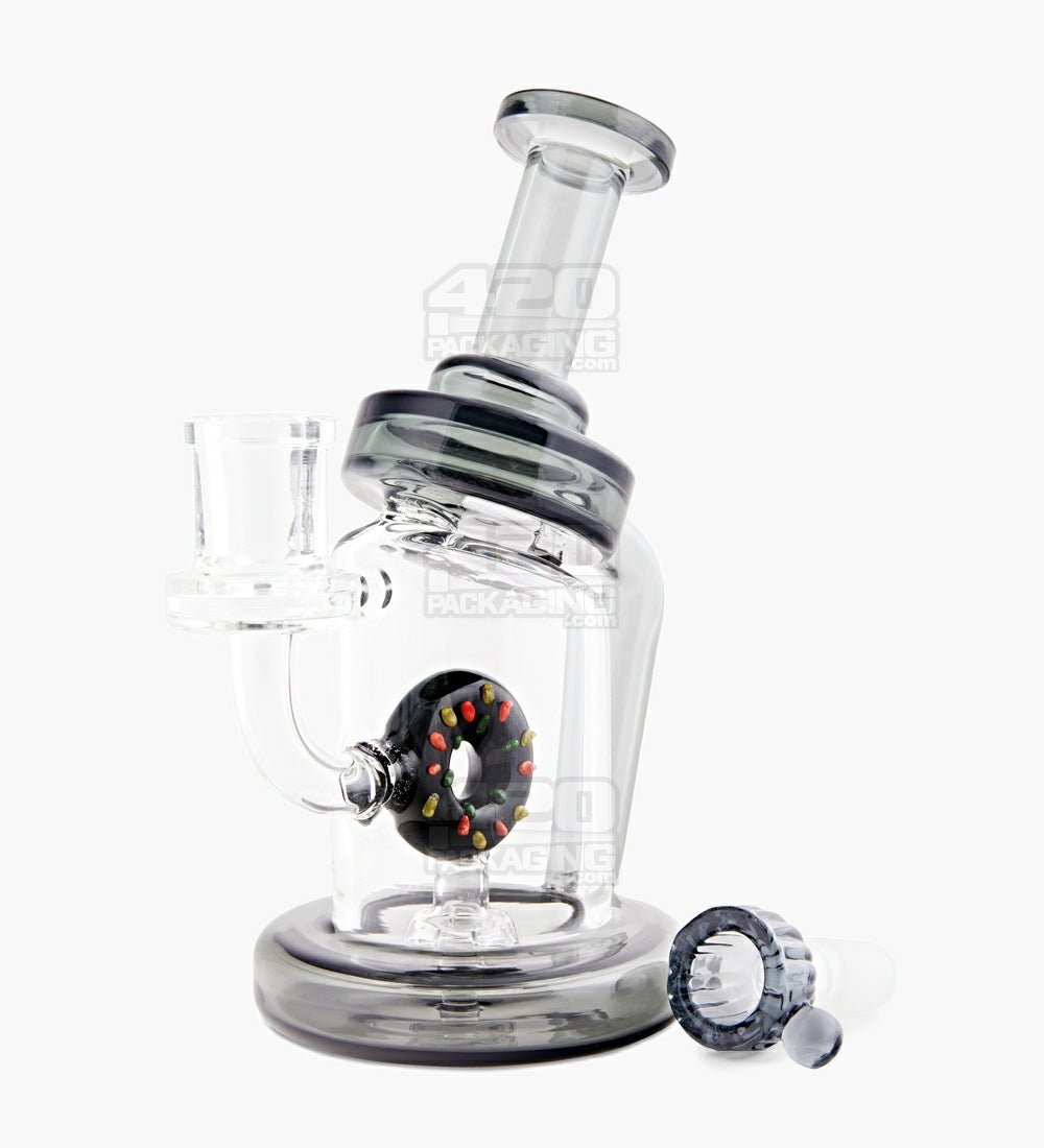 USA Glass | Bent Neck Laidback Recycler Water Pipe w/ Donut Showerhead Percolator | 7in Tall - 14mm Bowl - Smoke - 2