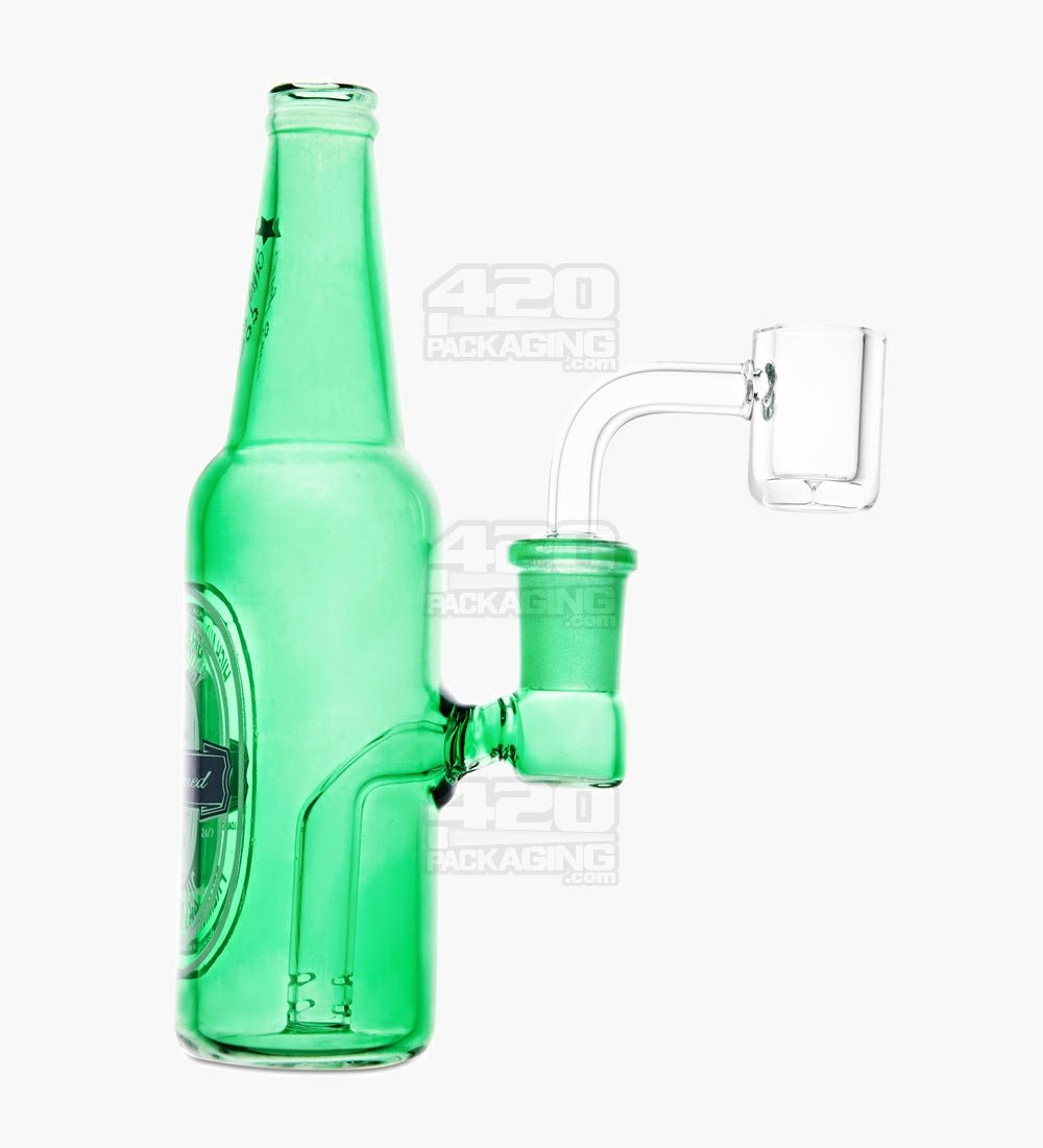 USA Glass | Straight Neck Mini Beer Bottle Water Pipe | 6in Long - 14mm Bowl - Green - 2