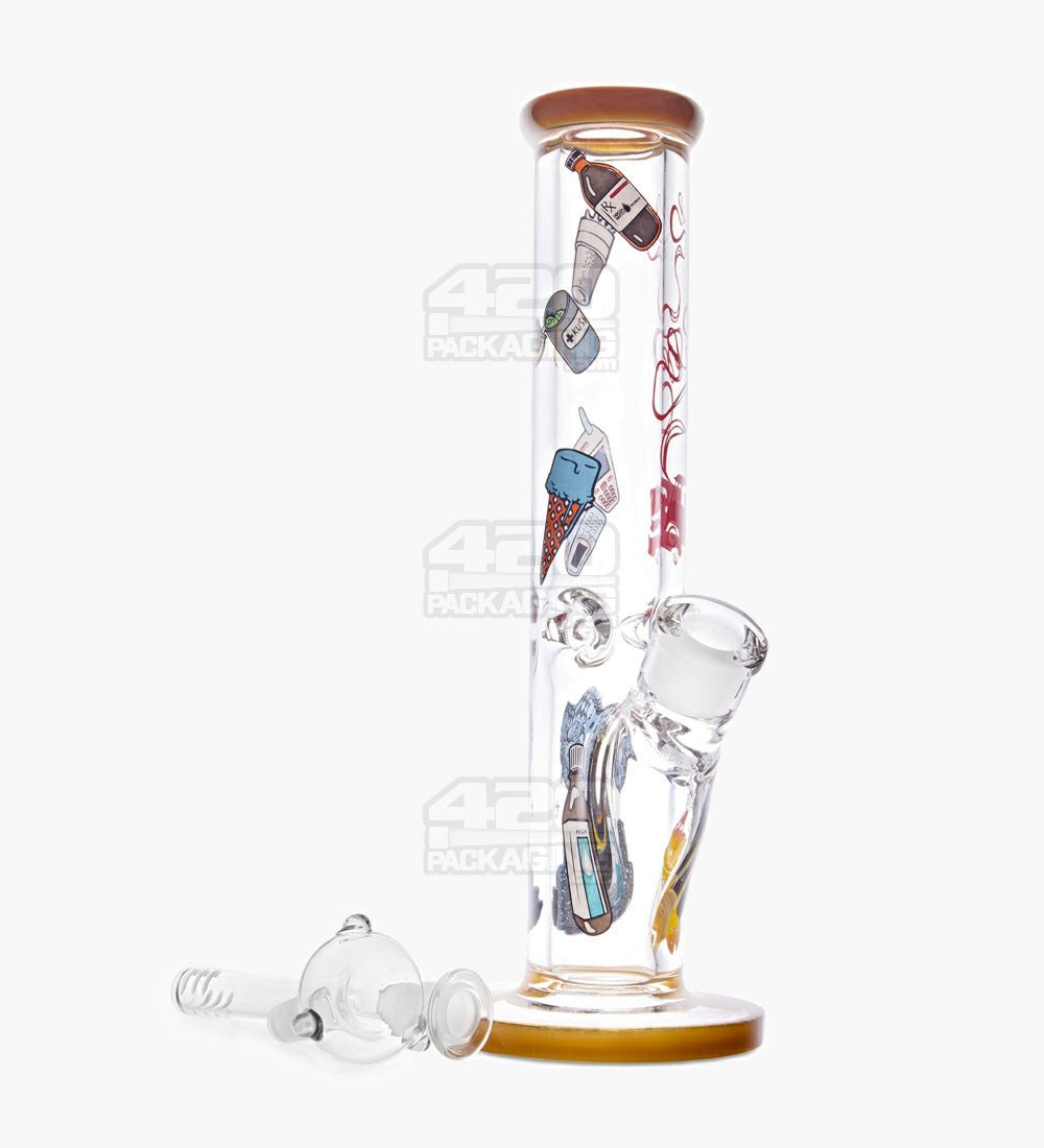 USA Glass | Straight Heavy Glass Water Pipe w/ Decals | 12in Tall - 18mm Bowl - Amber - 2