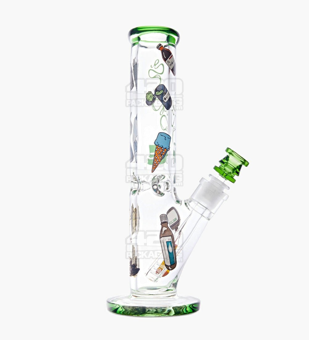 USA Glass | Straight Heavy Glass Water Pipe w/ Decals | 12in Tall - 18mm Bowl - Green - 1