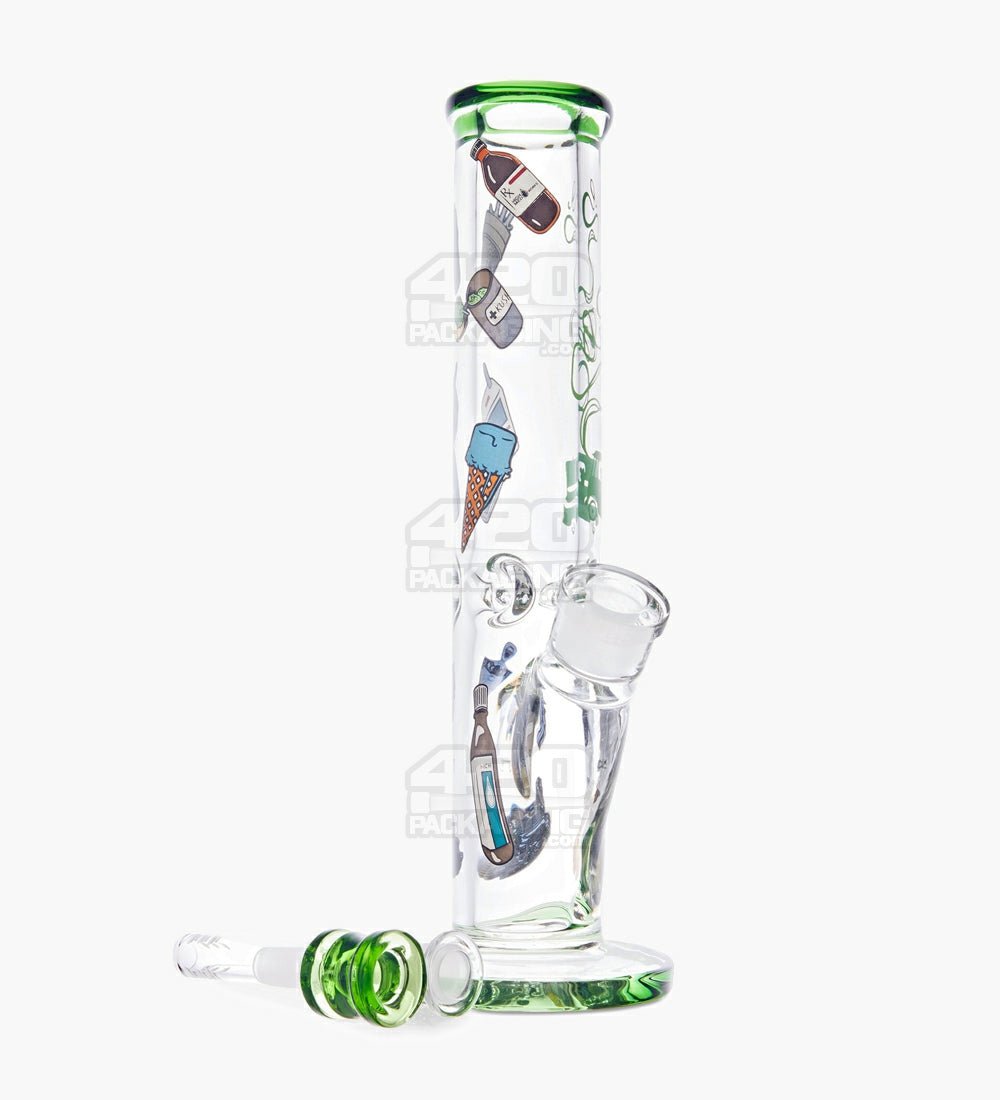 USA Glass | Straight Heavy Glass Water Pipe w/ Decals | 12in Tall - 18mm Bowl - Green - 2