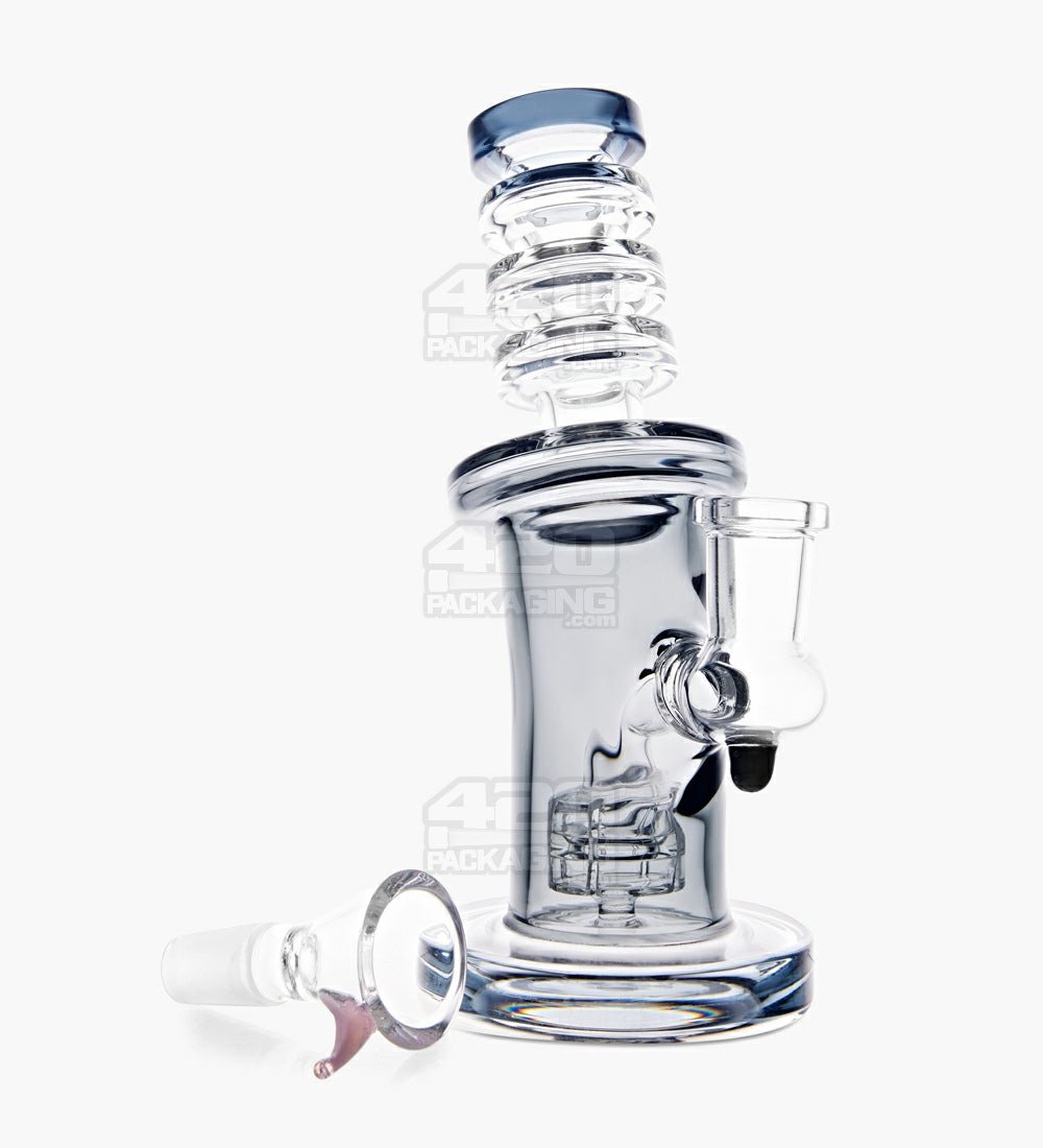 Bent Neck Ringed Triple Glass Water Pipe w/ Thick Base | 6.5in Tall - 14mm Bowl - Smoke - 2