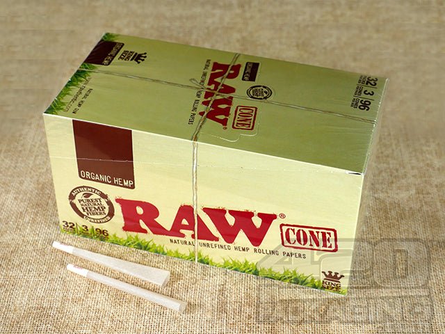 RAW Cone Organic Hemp King Size Pre Rolled Cones - 3 Packs - 32/Box - 1