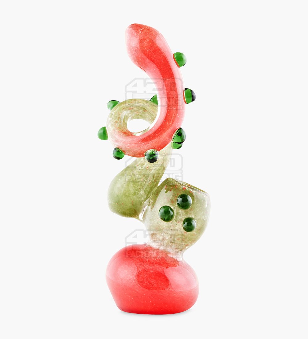 Frit Twisted Neck Cactus Bubbler w/ Multi Knockers | 6in Tall - Glass - Assorted - 1