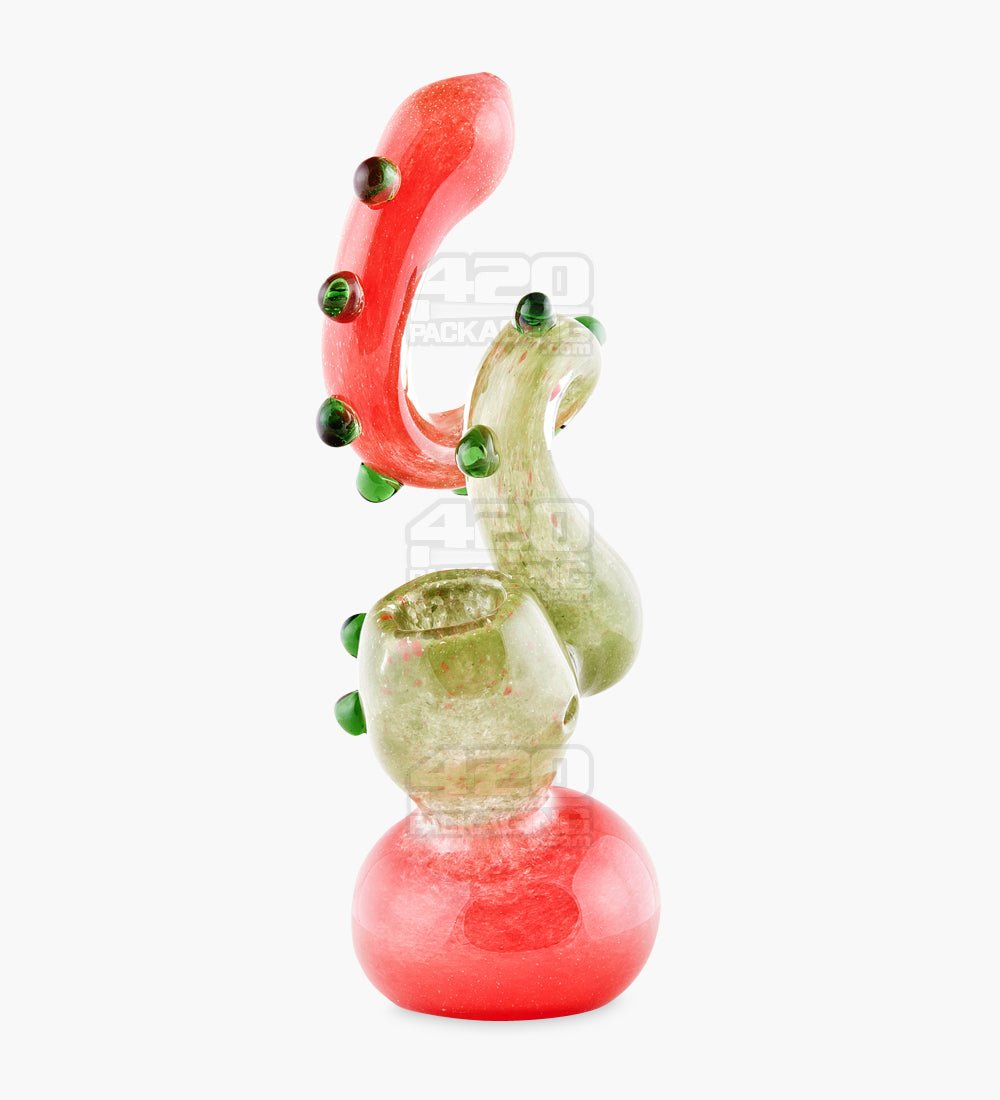 Frit Twisted Neck Cactus Bubbler w/ Multi Knockers | 6in Tall - Glass - Assorted - 2