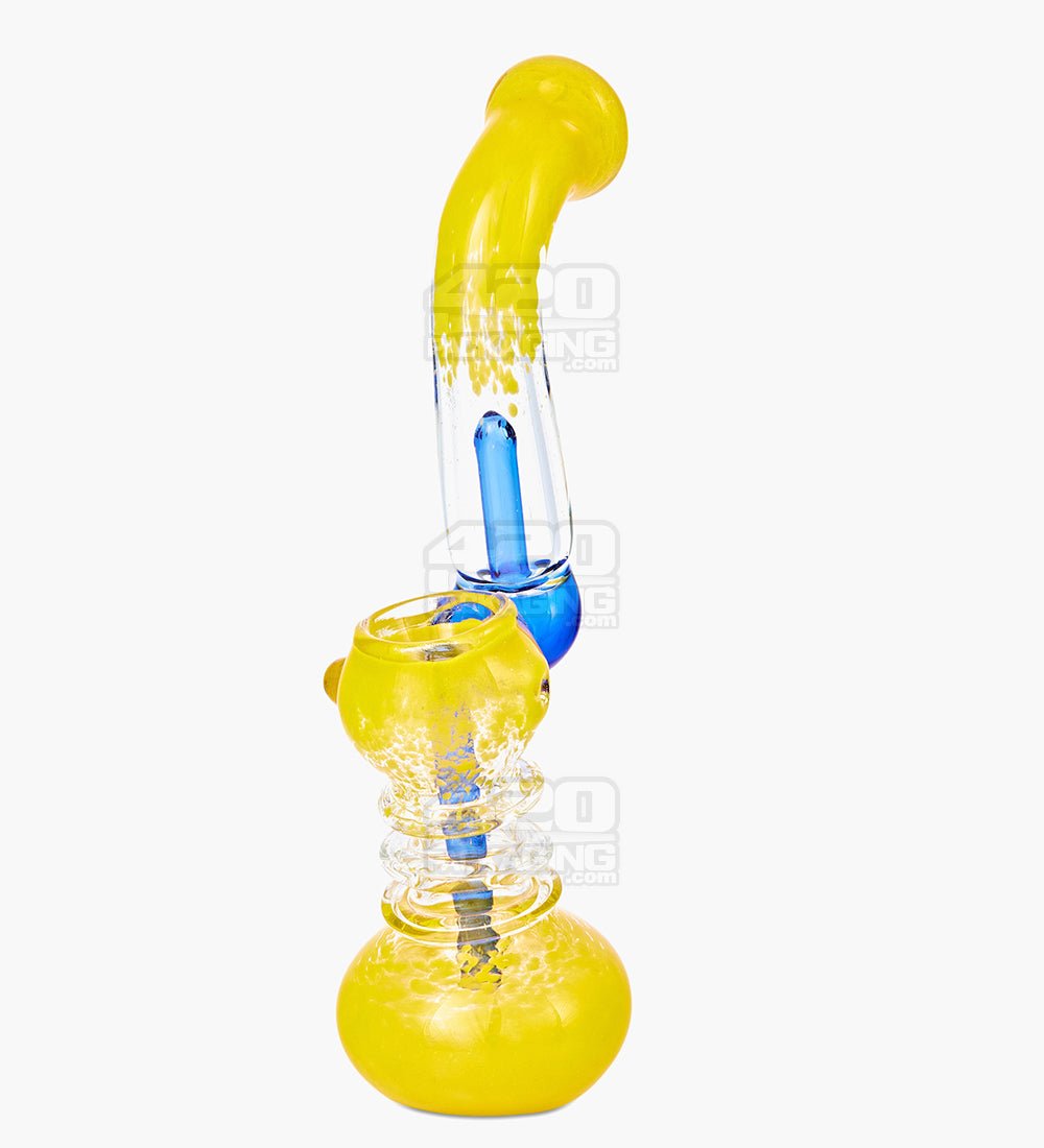 Frit Glass Ringed Bubbler w/ Diffused Perc | 7in Tall - Glass - Yellow & Blue - 2