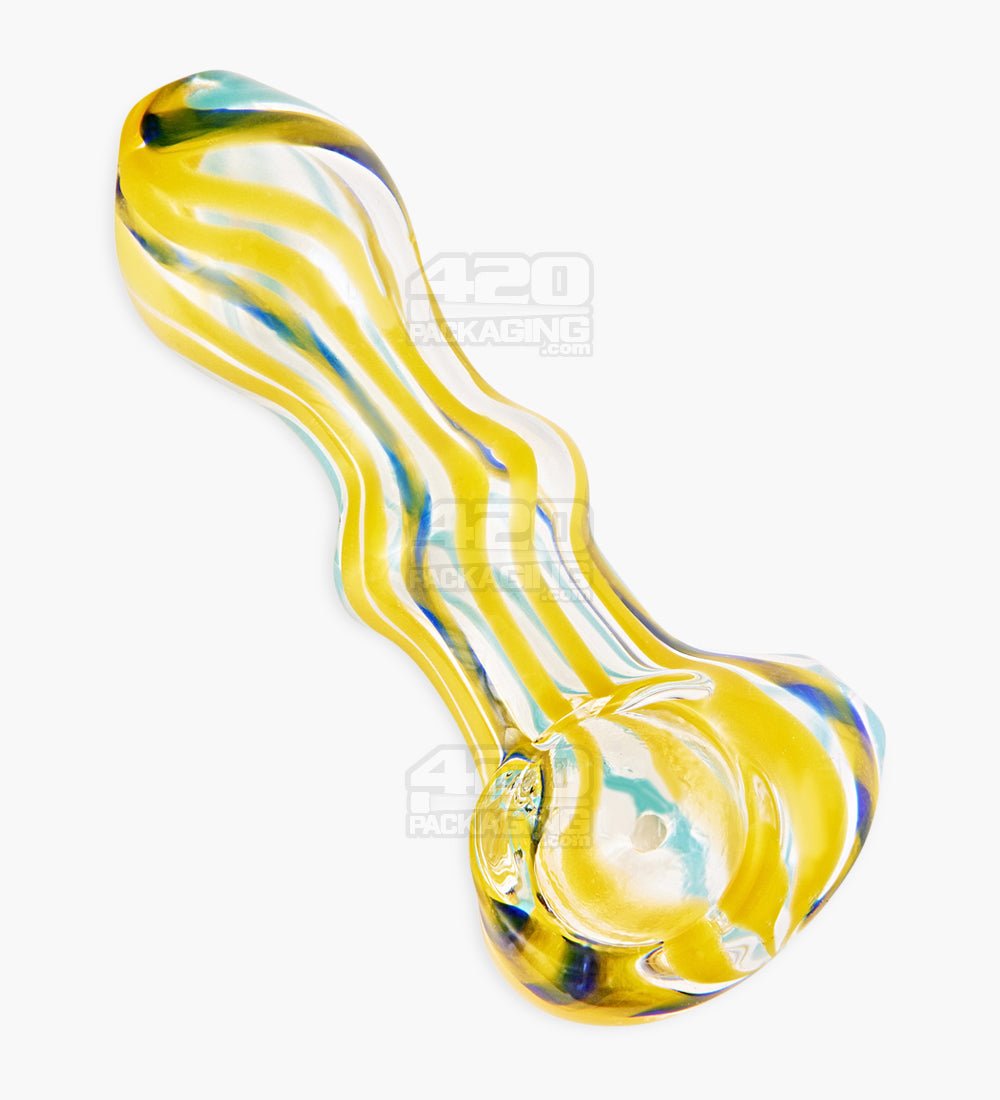 Ribboned & Swirl Spoon Hand Pipe | 3.5in Long - Glass - Assorted - 6