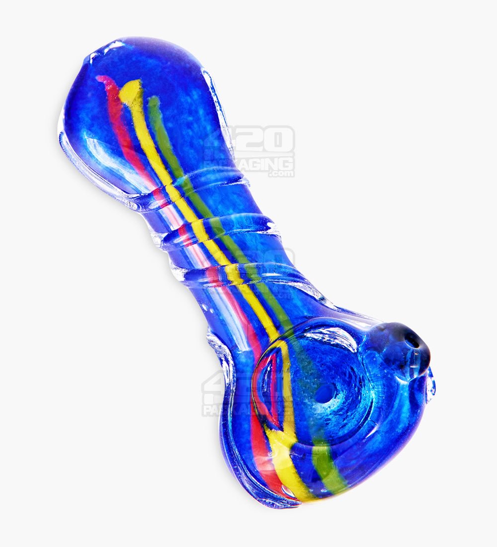 Frit & Striped Ringed Spoon Hand Pipe | 3.5in Long - Glass - Assorted - 1