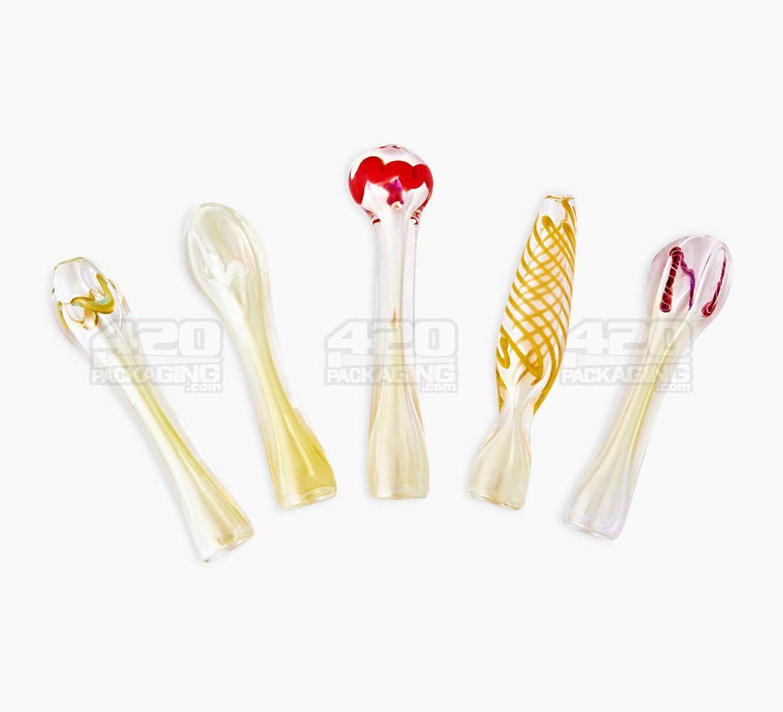 Assorted Swirl & Gold Fumed Chillum Hand Pipe | 3in Long - Glass - 50/Box - 3