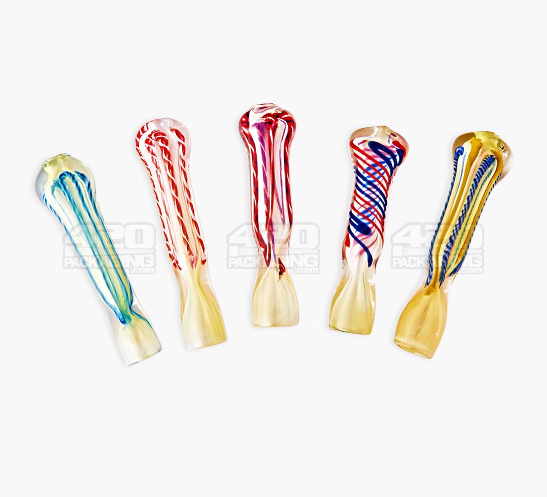 Assorted Swirl & Gold Fumed Chillum Hand Pipe | 3in Long - Glass - 50/Box - 4