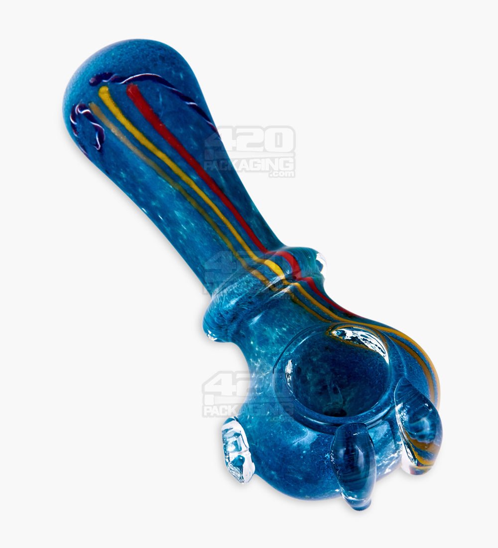 3.5 Silicone Hand Spoon Pipe w/Glass Bowl & Cap -Mardi Gras Skull Des