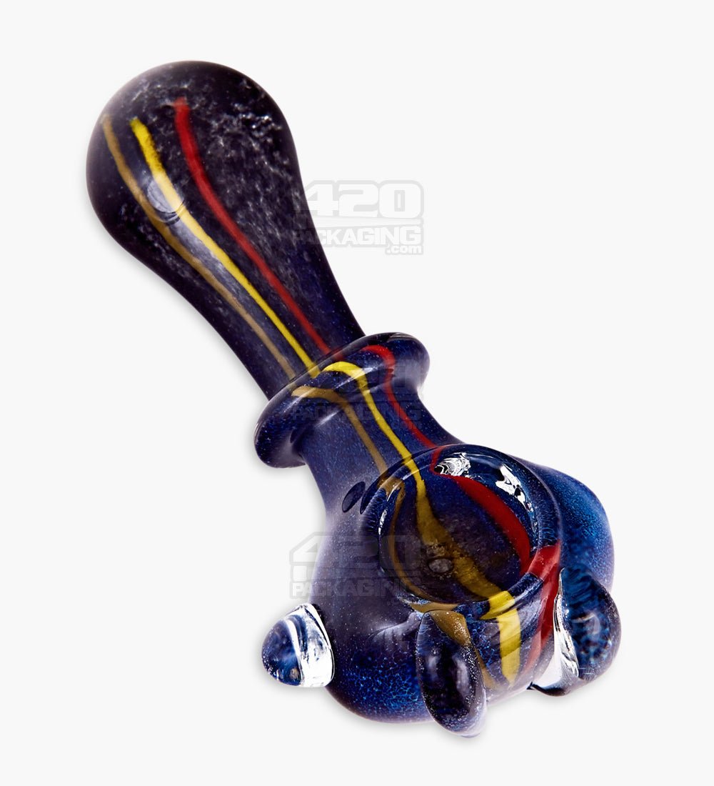 Frit & Striped Ringed Bear Claw Spoon Hand Pipe | 5in Long - Glass - Assorted - 5