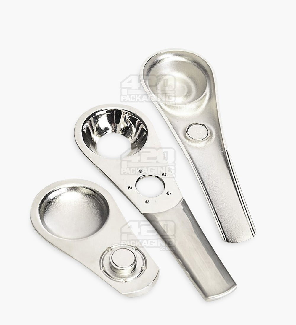Swivel Lid Magnetic Spoon Hand Pipe w/ Carrying Case | 3.5in Long - Aluminum - Assorted - 2