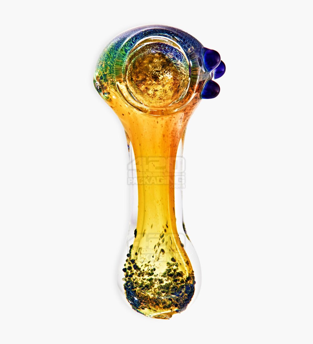 Frit & Gold Fumed Spoon Hand Pipe w/ Triple Knockers | 3.5in Long - Glass - Assorted - 2