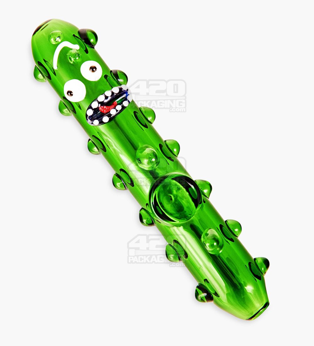 Pickle Rick Steamroller Hand Pipe w/ Multi Knockers | 5.5in Long - Glass - Green - 1