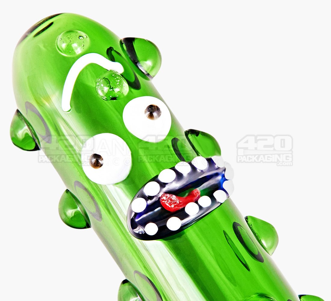 Pickle Rick Steamroller Hand Pipe w/ Multi Knockers | 5.5in Long - Glass - Green - 2