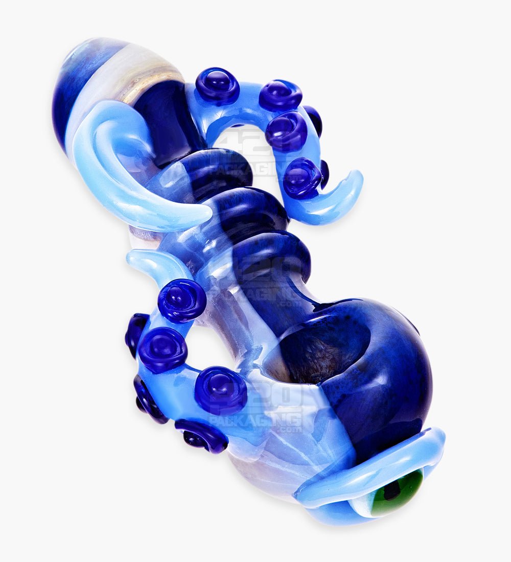 Heady Triple Ringed Frit Kraken Spoon Hand Pipe w/ Marble Eye & Double Tentacles | 6in Long - Very Thick Glass - Assorted - 8