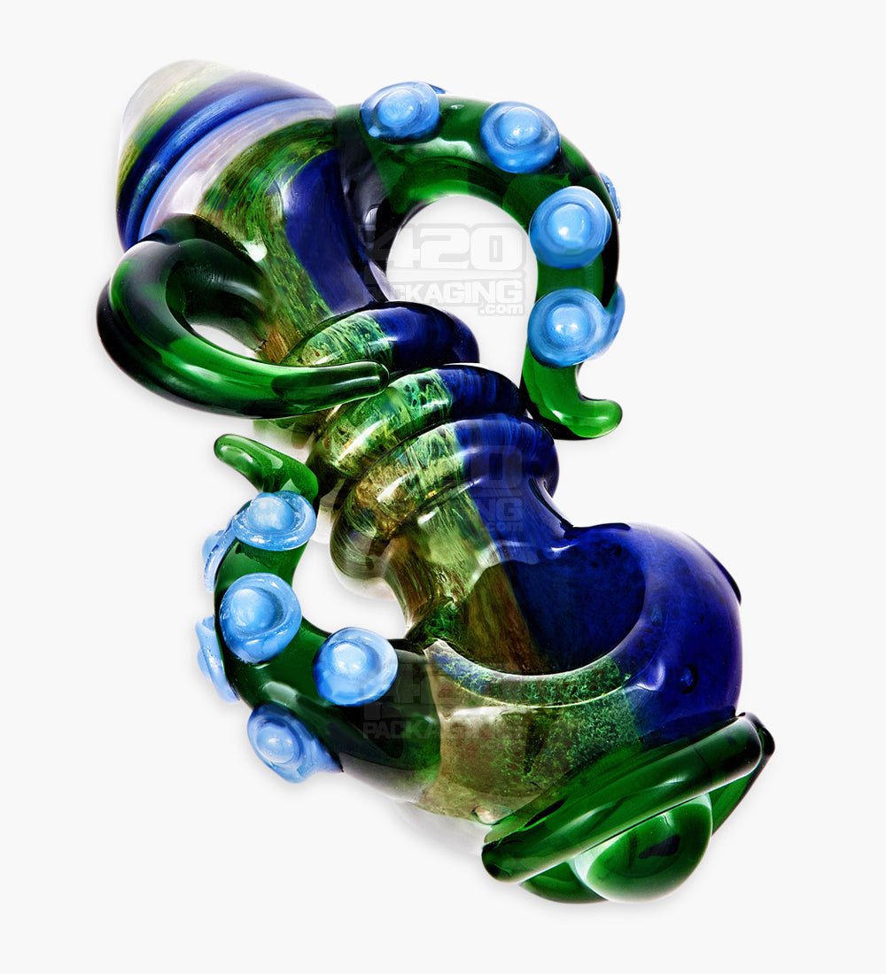 Heady Triple Ringed Frit Kraken Spoon Hand Pipe w/ Marble Eye & Double Tentacles | 6in Long - Very Thick Glass - Assorted - 7