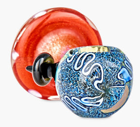 Frit & Multi Fumed Mushroom Hand Pipe w/ Ribboning & Glass Handle | 4in Long - Glass - Assorted - 4