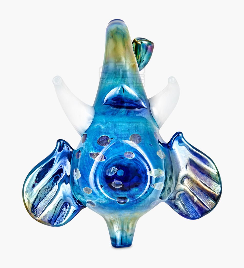 Metallic Coated Elephant Head Hand Pipe | 5in Long - Glass - Iridescent Blue - 2