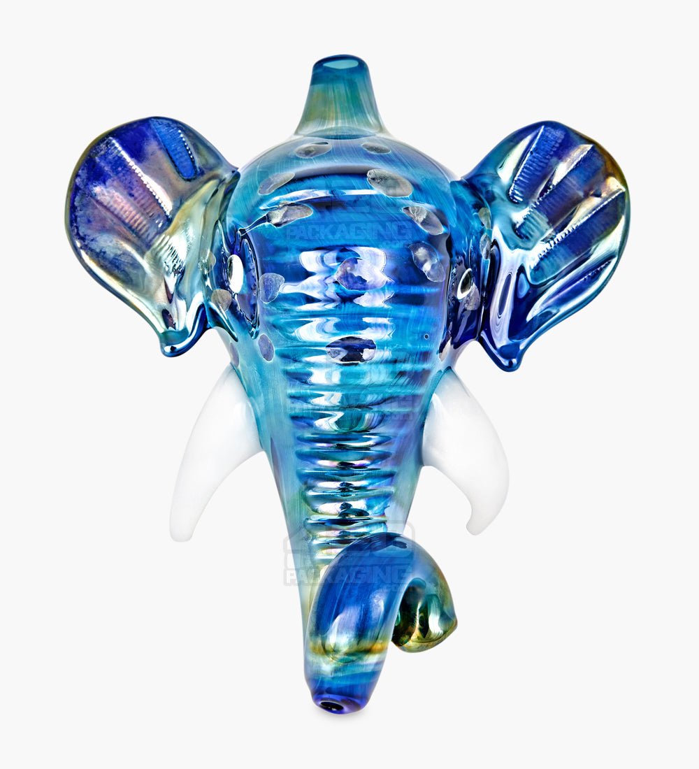 Metallic Coated Elephant Head Hand Pipe | 5in Long - Glass - Iridescent Blue - 1