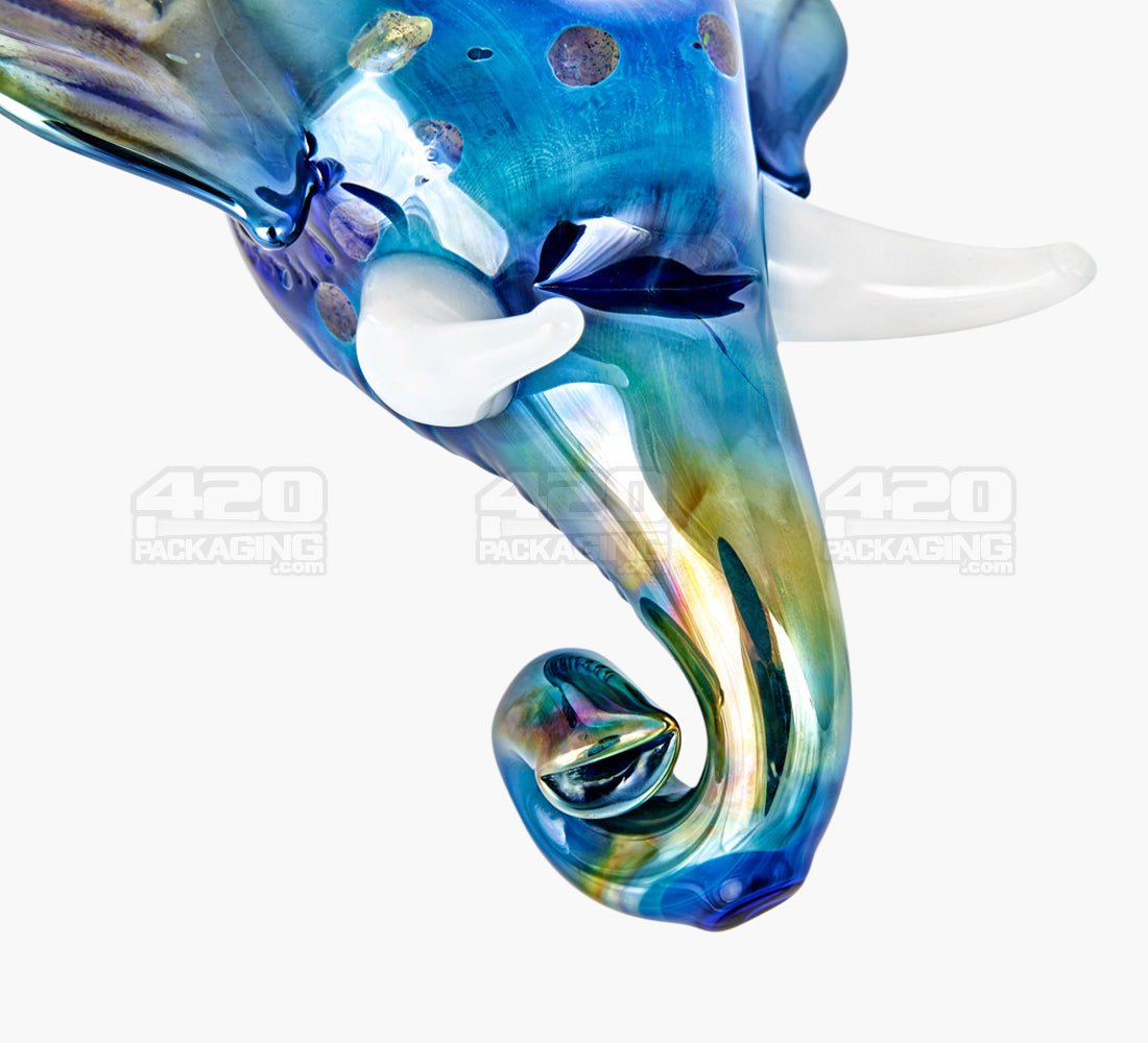 Metallic Coated Elephant Head Hand Pipe | 5in Long - Glass - Iridescent Blue - 4