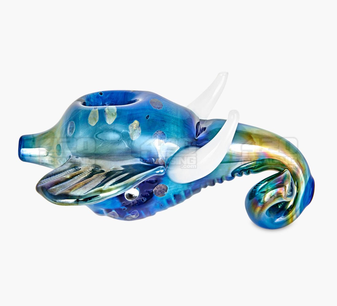 Metallic Coated Elephant Head Hand Pipe | 5in Long - Glass - Iridescent Blue - 3