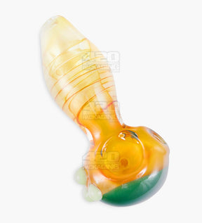 Spiral & Gold Fumed Spoon Hand Pipe w/ Triple Knockers & Colored Head | 4.5in Long - Glass - Assorted - 1