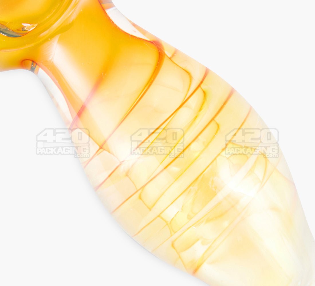 Spiral & Gold Fumed Spoon Hand Pipe w/ Triple Knockers & Colored Head | 4.5in Long - Glass - Assorted - 3