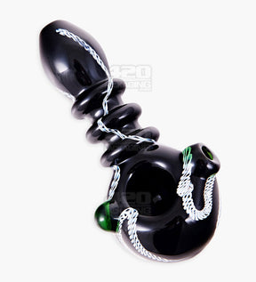 Ribboned Triple Ringed Spoon Hand Pipe w/ Knocker | 4.5in Long - Glass - Assorted - 5