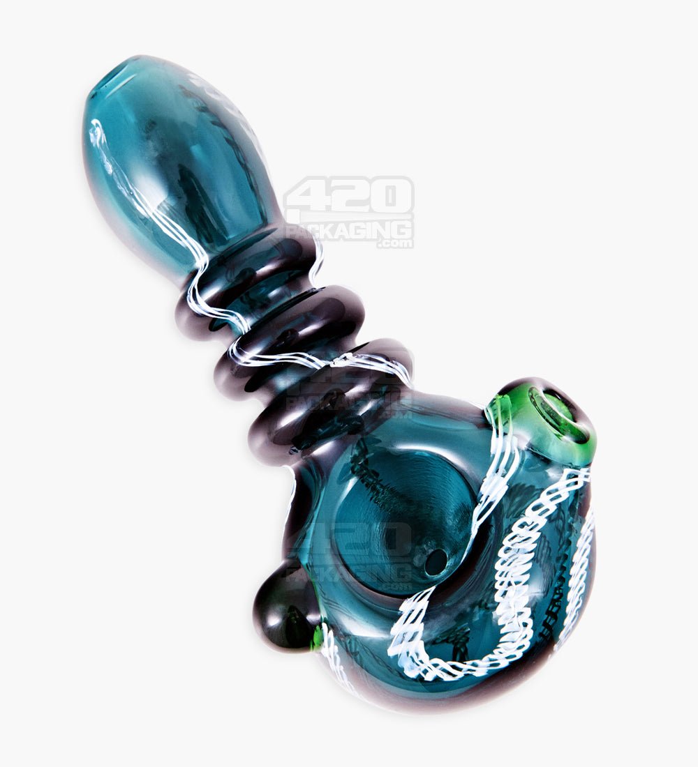 Ribboned Triple Ringed Spoon Hand Pipe w/ Knocker | 4.5in Long - Glass - Assorted - 1